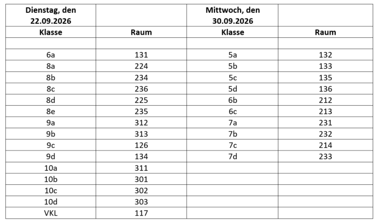 Einladung zu den Klassenpflegschaftsabenden im 1. Halbjahr 2026/2027